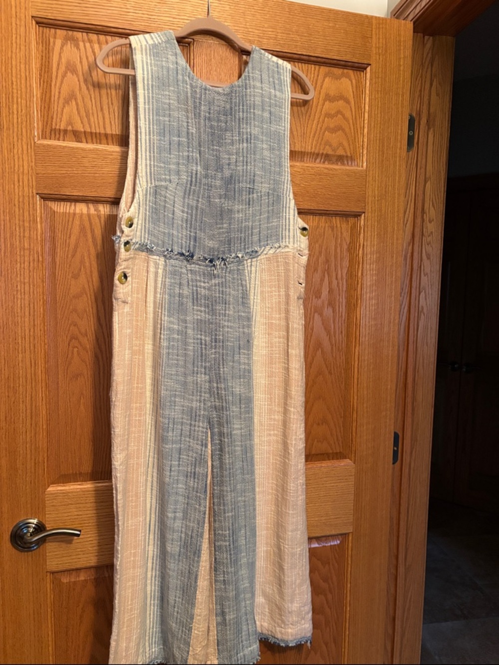 Free People Two-Tone Blue and Cream Striped Jumpsuit
